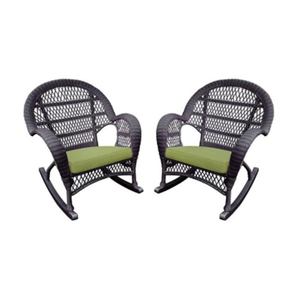 Jeco W00208-R-4-FS029-CS Espresso Wicker Rocker Chair with Green Cushion, 4PK W00208-R_4-FS029-CS - main